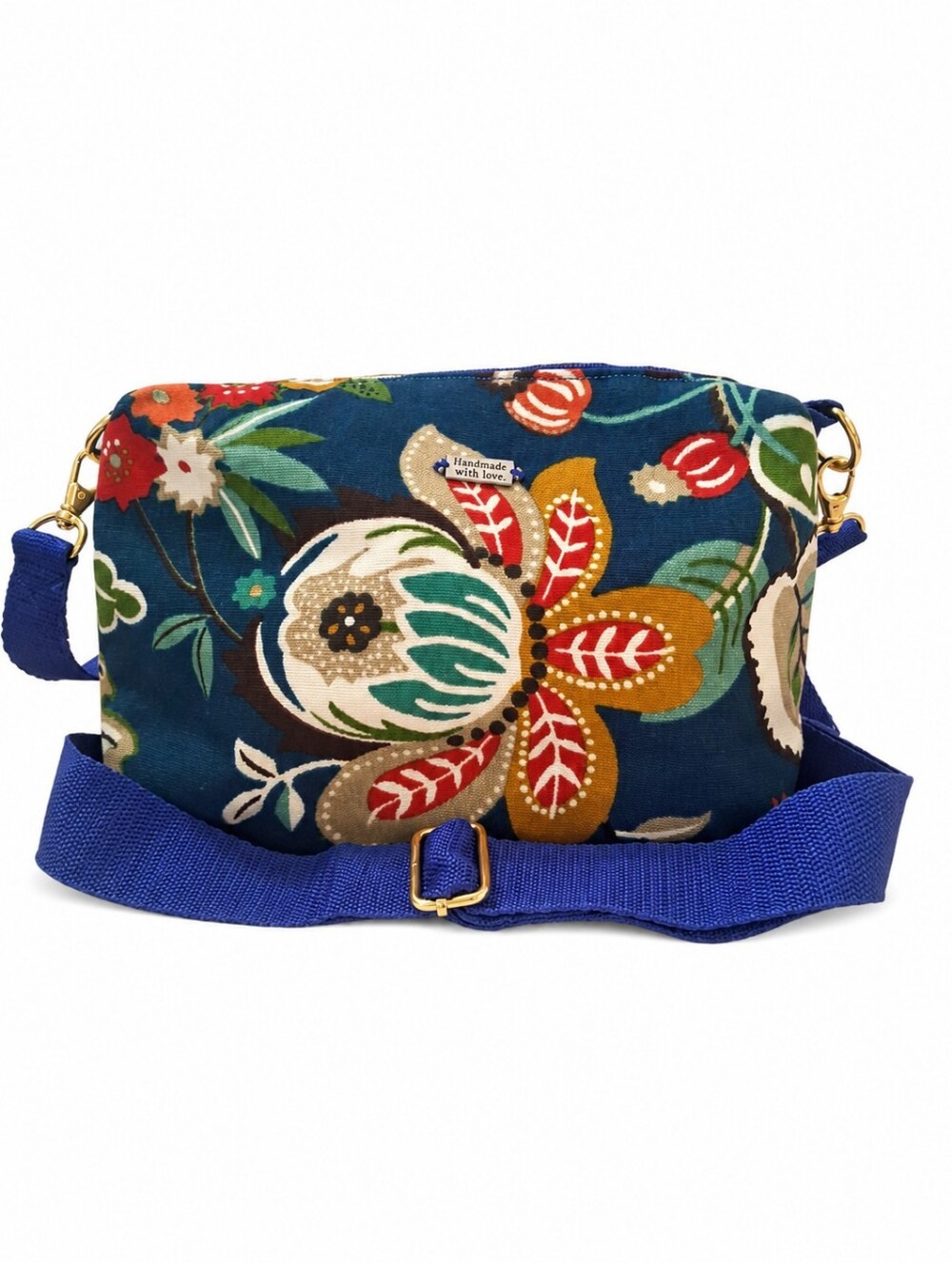 Made With Love Floral Belt Bag Crossbody Waist Bag Blue Boho Handmade EUC